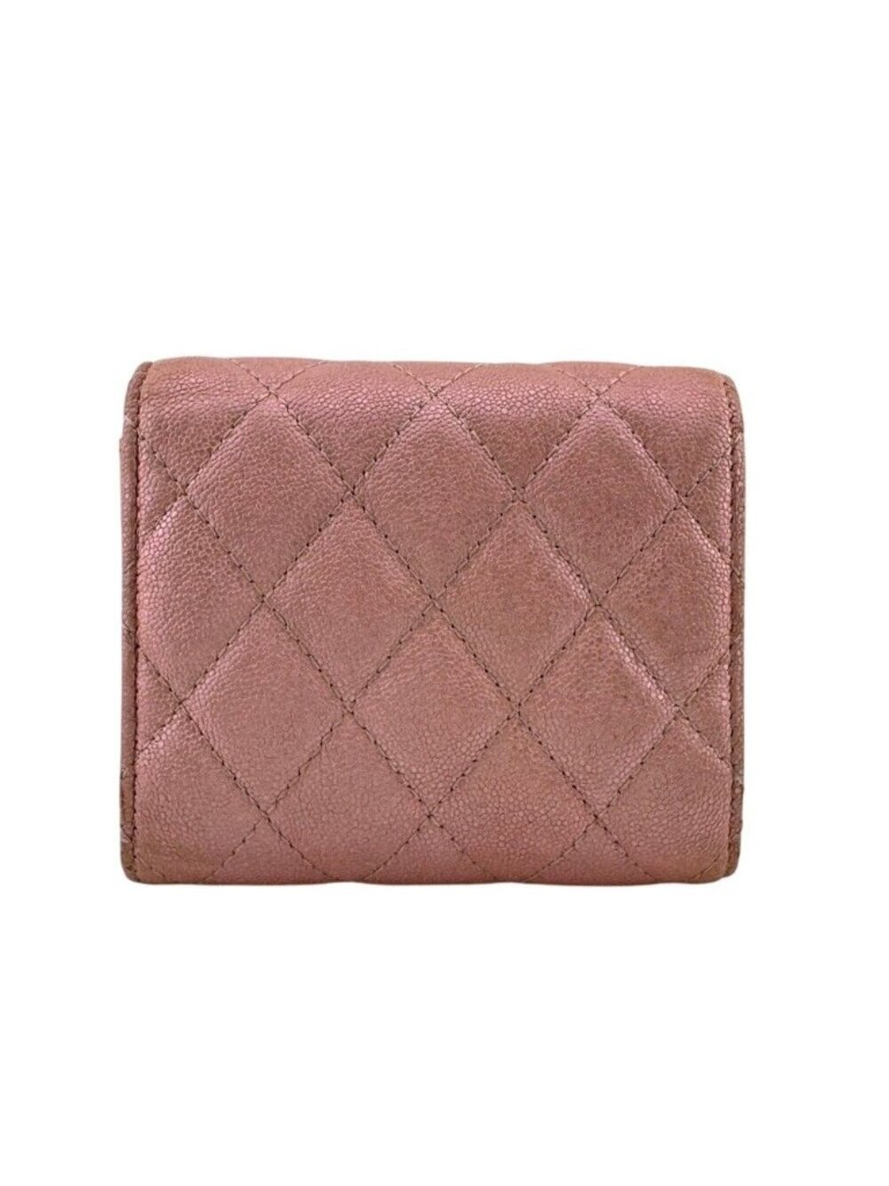 Chanel Quilted Caviar Leather Trifold Wallet Compact Pink Gold